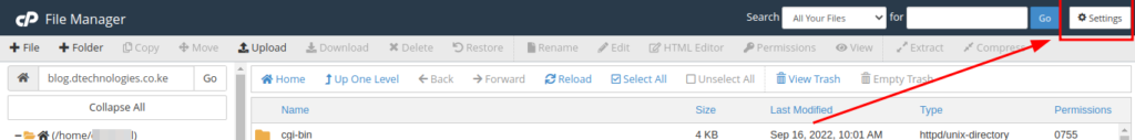 settings icon on Cpanel