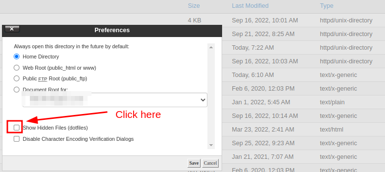 Show dot files on Cpanel