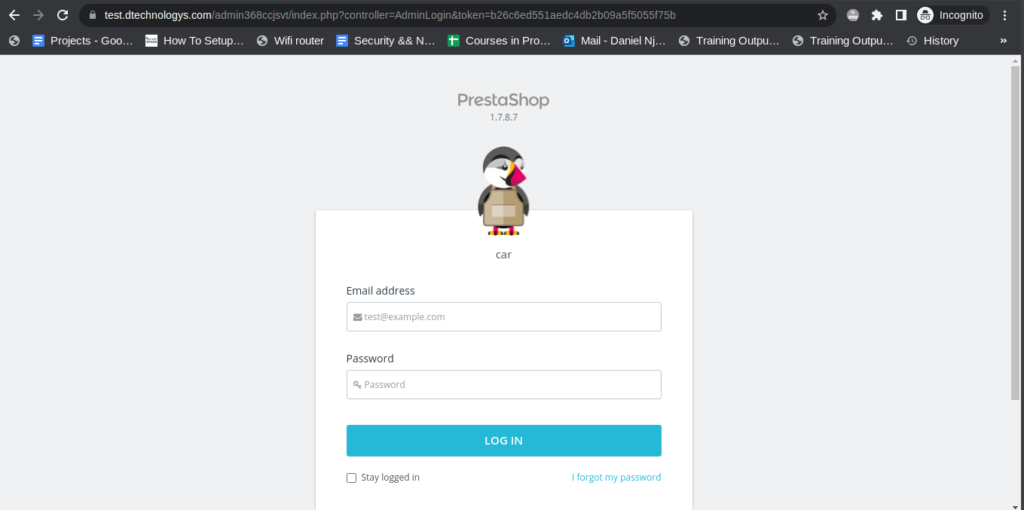 Prestashop admin login